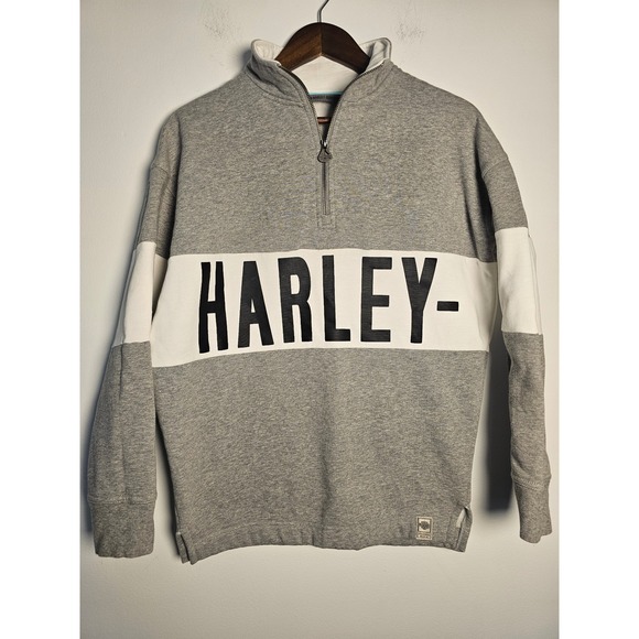 Harley-Davidson Tops - Biker‎ Harley-Davidson Quarter-Zip sweatshirt  womens L Gray Graphic Block Logo